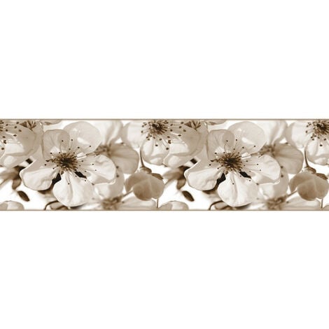 AG ART Frise auto-collante Fleurs de pommier noir et blanc- 1 rouleau de 14 cm x 500 cm