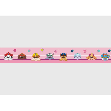 Frise auto-collante Pat'Patrouille 7 personnages sur fond rose