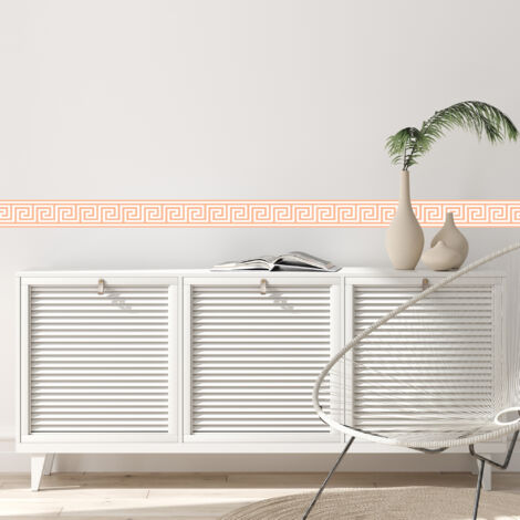 Frise décorative adhésive, greece peach, motif antiquité grecque, pêche, 10 cm X 300 cm