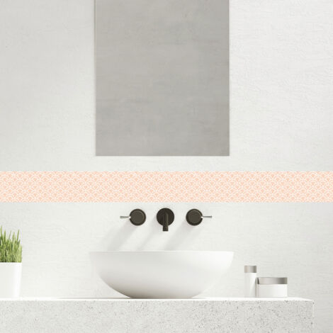 Frise décorative adhésive, myoshi pêche, éventail orange, rétro, 10 cm X 300 cm