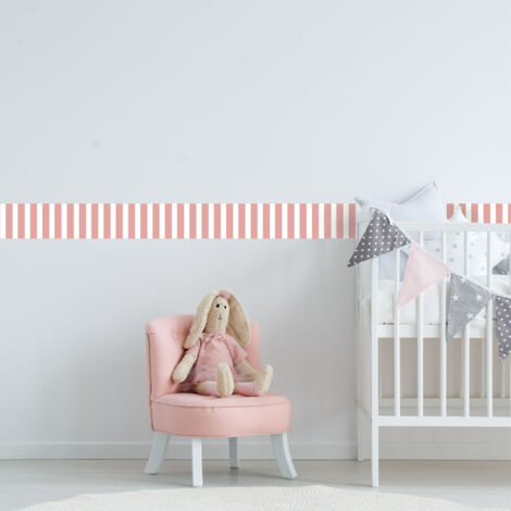 Frise décorative adhésive, Rayure rose pâle apaisant, dans la tendance rayure, 9 cm X 300 cm
