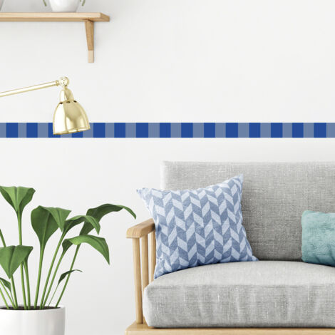 Frise décorative adhésive, rayures verticales larges, bleu, motif géométrique, 5 cm X 300 cm