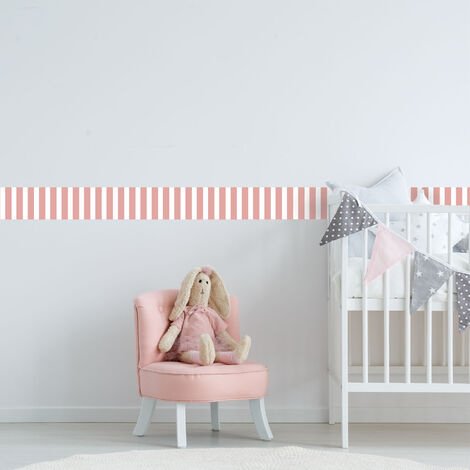 Frise décorative adhésive, rose pâle apaisant, dans la tendance rayure, 10 cm X 300 cm