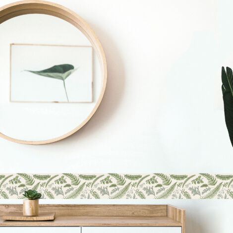 Frise décorative adhésive, setermoen, illustration des feuilles botaniques vertes, 9 cm X 300 cm