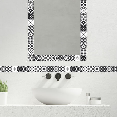 Frise décorative adhésive, terreti motif carreaux de ciment style ancien, 5 cm X 300 cm
