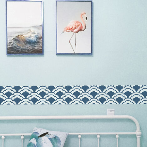 Frise murale adhésive 15 cm x 300 cm – Vinyle géométrique bleu et blanc – Décoration intérieure moderne – Pose rapide et repositionnable – Plage