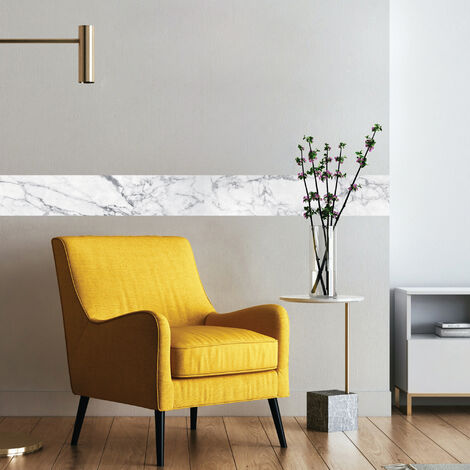 Frise murale adhésive autocollante 15 cm x 300 cm – Décor marbre blanc – Vinyle repositionnable – Installation rapide en 10 min – Plage