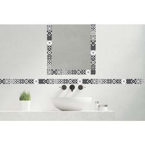 Frise murale adhésive autocollante 5 cm x 300 cm – Motif géométrique noir et blanc – Vinyle 100% français – Pour surfaces lisses – Plage