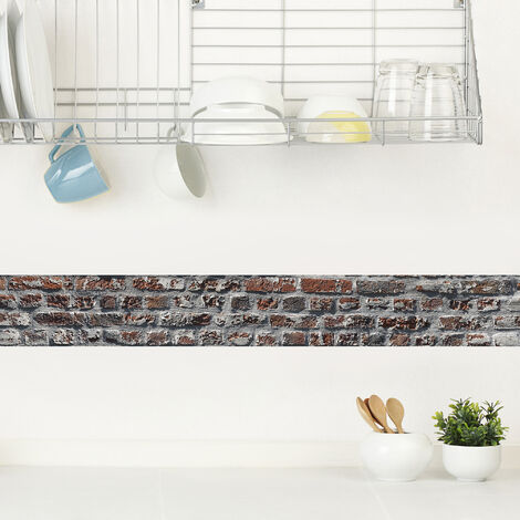 Frise murale adhésive décorative style industriel – Imitation mur de brique – Largeur 15 cm, longueur 300 cm – Facile à poser – Plage