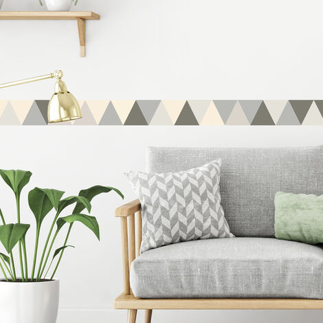Frise murale adhésive grise 10 cm x 300 cm – Motif géométrique abstrait – Autocollante et repositionnable – Décoration intérieure moderne – Plage