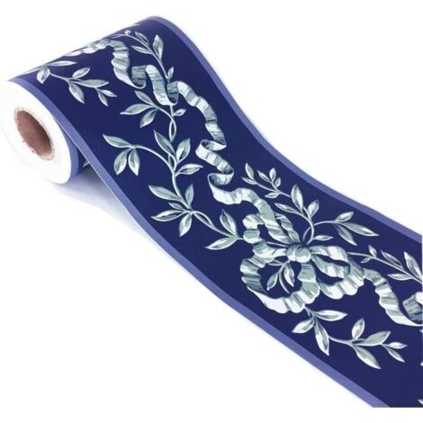 Frise Murale Adhesive,Bordure murale adhésive Décoration avec motif floral Papier peint Imperméable 10 cm x 10 m - Bleu marine