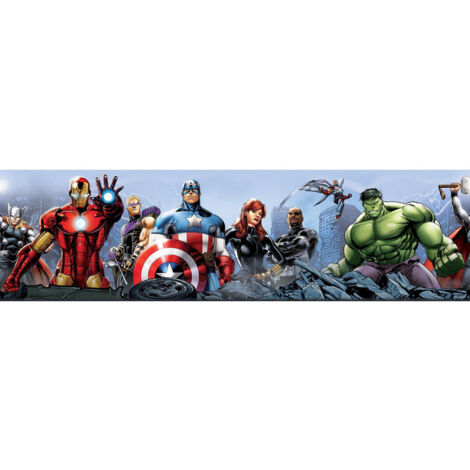 Frise murale auto-adhésive Avengers 14cm x 5m – 11 personnages Marvel – PVC facile à poser – Décoration chambre enfant – Ag Art