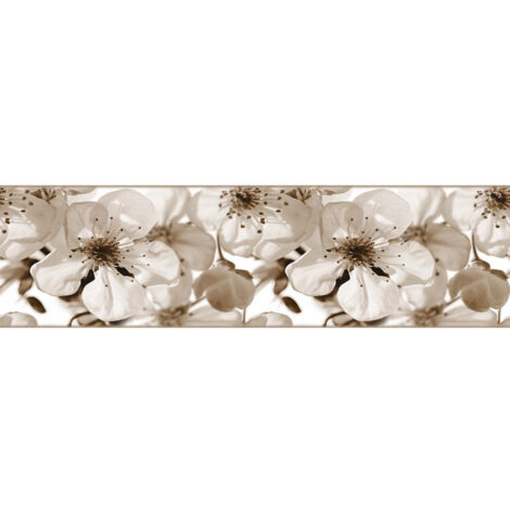 Frise murale auto-adhésive Fleurs de pommier noir et blanc – 14 cm x 500 cm – Impression numérique haute qualité – 1 rouleau – Ag Art