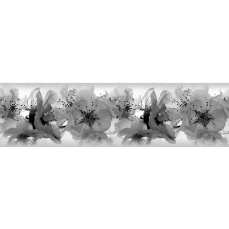 Frise murale auto-adhésive orchidées noir et blanc – 14 cm x 500 cm – Impression numérique haute qualité – Facile à poser sans colle – Ag Design