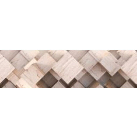 Frise murale auto-collante en bois 3D – Motif formes cubiques – 14 cm x 500 cm – Vinyle multicolore – 1 rouleau – Ag Art