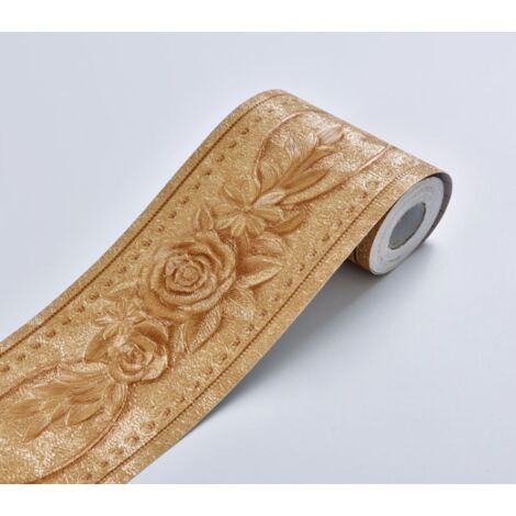 Frise murale autocollante à motif floral pour décorer la maison - idéal pour une cuisine ou une salle de bains - 10,6 cm x 5 m, or