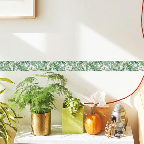 Frise murale décorative adhésive fleurs vertes 5 cm X 300 cm – Autocollante et repositionnable – Idéale pour cuisine et salon – Plage