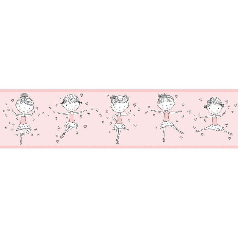 frise murale pour fille frise papier peint rose avec des danseuses lovely kids frise tapisserie pour chambre d'enfant - rose, blanc