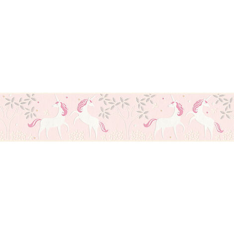 Frise papier peint licorne chambre de fille Frise murale forêt enchantée enfant papier peint rose Frise tapisserie animaux enfant idéal pour chambre