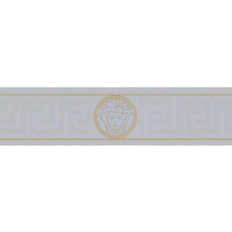 Frise papier peint moderne gris métallique Frise tapisserie chic pour salon Frise murale de designer motif grec pour chambre