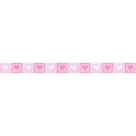 Frise papier peint motif coeur rose chambre fille Frise tapisserie blanche & rose chambre enfant Frise murale enfant motif coeur