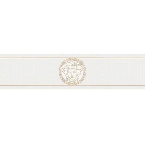 Frise papier peint motif grec avec Médusa Frise tapisserie chic blanc crème & or Frise murale élégante pour couloir & chambre adulte