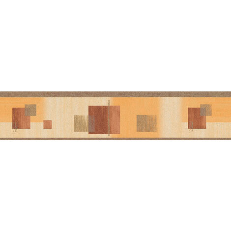 Frise papier peint salon à motif géométrique | Frise tapisserie marron orange & rouge géométrique | Frise papier peint orange & rouge - 5,00 x 0,13 m