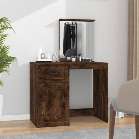Frisiertisch mit Spiegel in Rauch-Eiche 90x50x132,5 cm aus Ingenieurholz