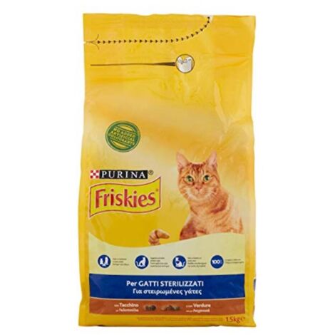 Friskies crocchette gatti sterilizzati con tacchino e verdure aggiunte Purina 1,5 chilogrammi