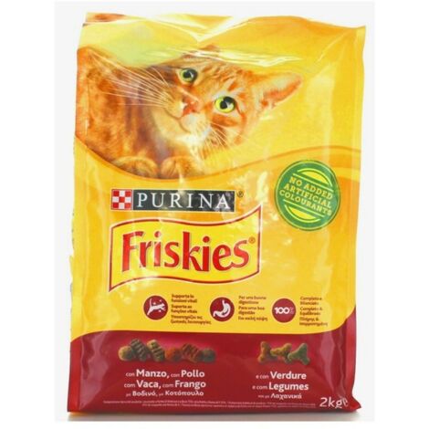 Friskies – Croquettes pour chat 2kg – Au boeuf, poulet et légumes – Protéines de haute qualité pour défenses naturelles – Équilibre minéral