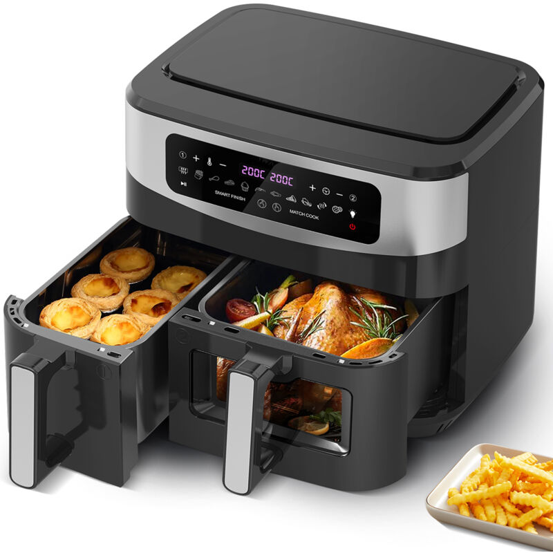 Circlio - Friteuse à air 2 paniers 2600W 10L,air fryer multifonction,12 programmes,température réglable,timer 60 min,noir