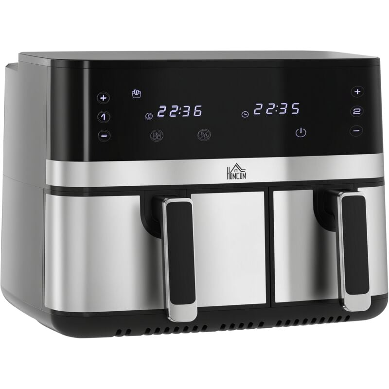 Friteuse à air 2700W - air fryer - double compartiment 8,5L - 8 programmes, température réglable, timer, 2 paniers - noir