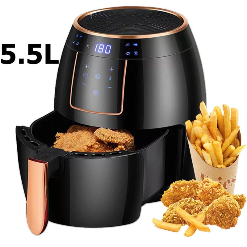 Friteuse à air 5.5L grande capacité, 1300W, écran lcd tactile de synchronisation, avec ustensiles de cuisson