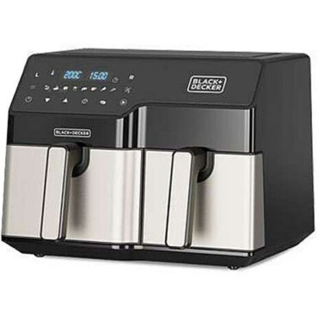 Friteuse à air chaud Black & Decker BXAF9000E Double 9 L, autonome, 2500 W, noire. Acier inoxydable.