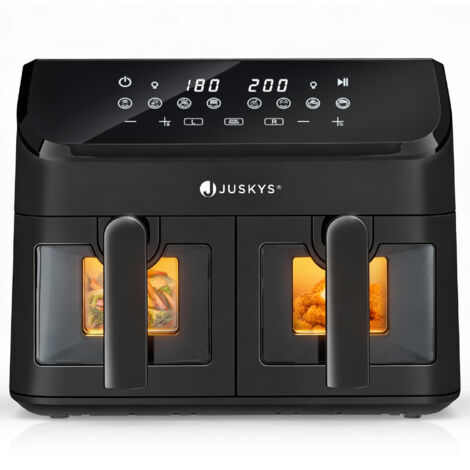 Friteuse à air chaud Juskys 9 L - 2 compartiments, Friteuse, double compartiment, 9 programmes, antiadhésif, finition intelligente
