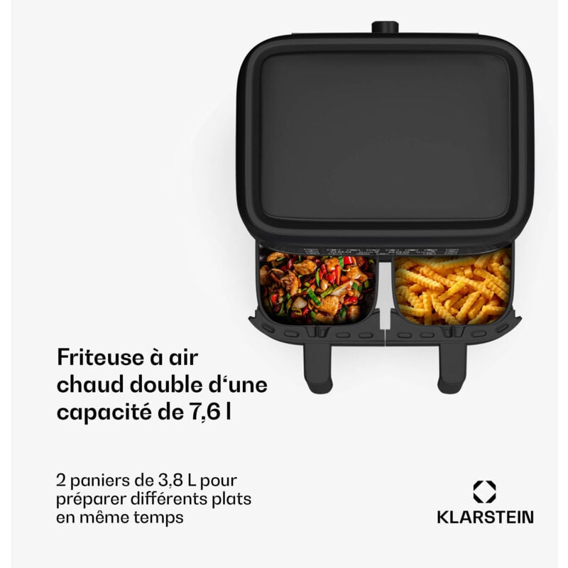 Friteuse à air chaud Klarstein friteuse à air 2 chambres friteuse à air chaud compacte 2850 W friteuse à air 76 L avec panneau de commande tactile