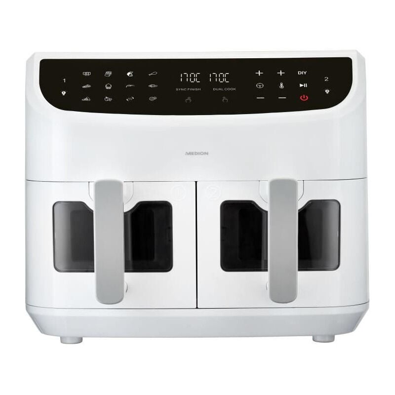 Friteuse a Air Chaud Medion P20 xxl Twin - 2600 w - 2 paniers - 9 programmes - Blanc