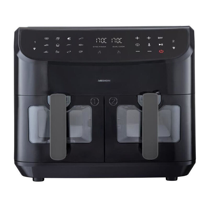 Medion - Friteuse a Air Chaud P20 xxl Twin - 2600 w - 2 paniers - 9 programmes - Noir