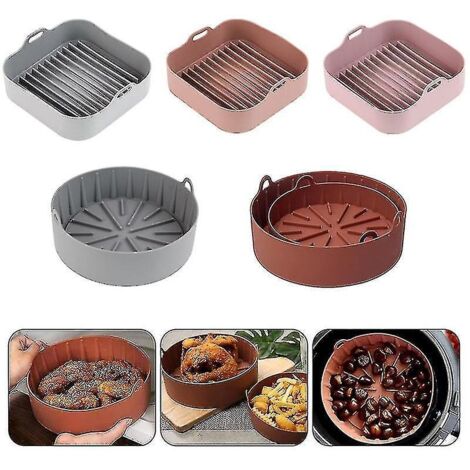 Friteuse à air chaud, ustensiles de cuisson en silicone, casserole réutilisable en silicone, panier à pizza, plaque de cuisson, gril, outil de cuisine pour gâteaux - rose
