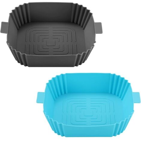 Friteuse à air comprimé en silicone - Panier en silicone réutilisable pour friteuse à air comprimé - Plaque de cuisson en silicone pour four à micro-ondes - Accessoires de four (bleu + gris)