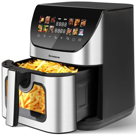 Friteuse à air XXL 8.5L - Hublot, écran tactile couleur LED, 12 programmes, nettoyage facile, cuisson saine sans huile 31x41,4x34,8cm - Noir