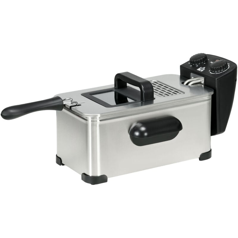 Homcom - Friteuse à huile 3L 2000W - température réglable, timer 60 min, entretien facile - acier inox noir