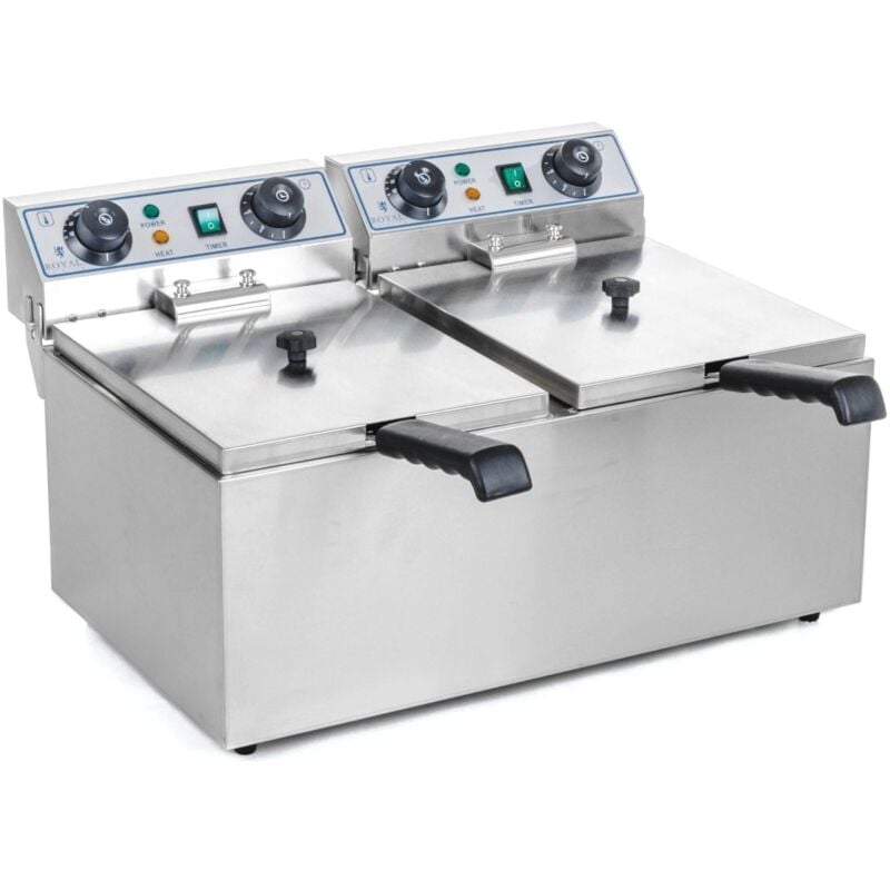 Helloshop26 - Friteuse acier inox 2 bacs 13 litres cuve amovible avec minuterie professionnelle