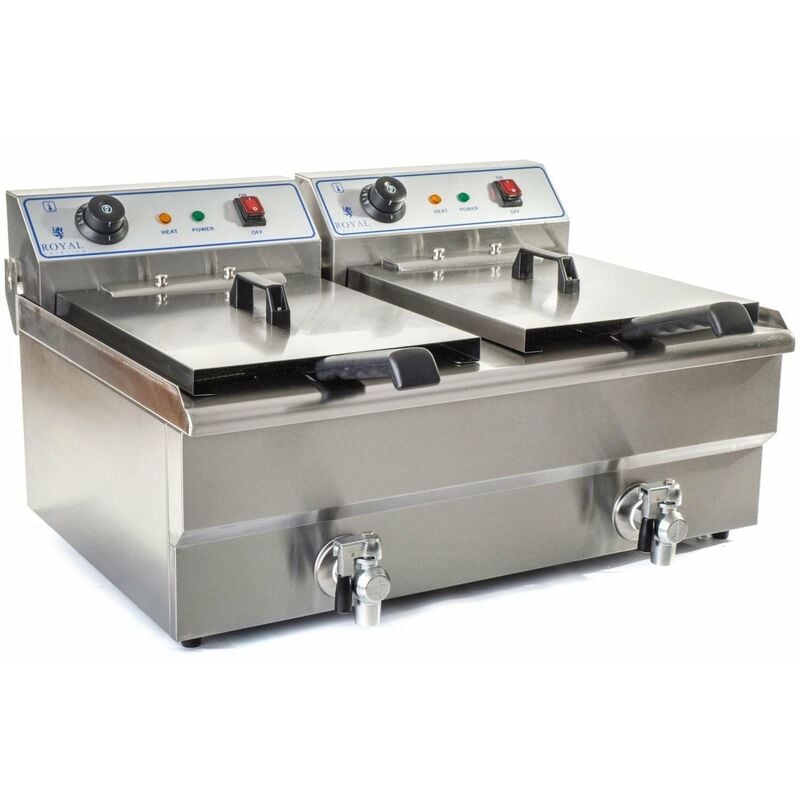 Helloshop26 - Friteuse acier inox 2 bacs 16 litres cuve et resistance amovible robinet vidange 380 v professionnelle