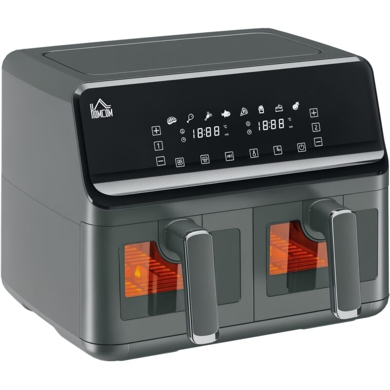 Homcom - Friteuse à air 2 paniers 2500W 8L - air fryer multifonction 8 programmes - température réglable - timer 60 min. - noir