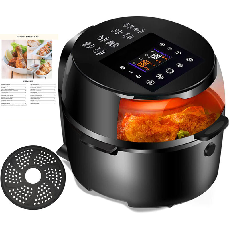 Magicfox - Friteuse à air chaud 8L, Friteuse sans huile avec fenêtre visible, Écran tactile, Fonction de décongélation/réservation 24h/Recettes