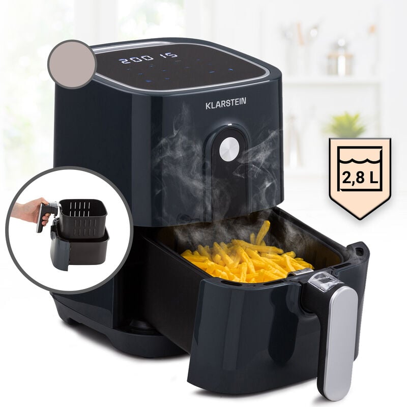 Klarstein - Friteuse Sans Huile, Friteuse Compacte à Air Chaud 1400W à Chauffage Rapide pour la Cuisine, Airfryer 2.8L avec Ecran Tactile, Minuterie,