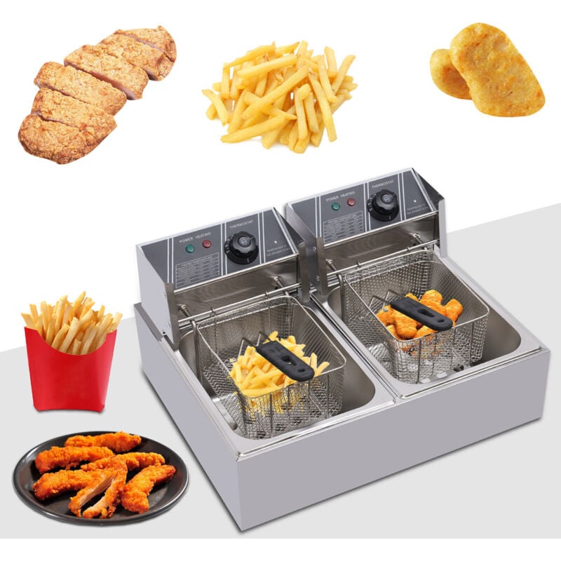 Friteuse double friteuse à huile 12 l en acier inoxydable professionnel pour cuisine restaurant commercial