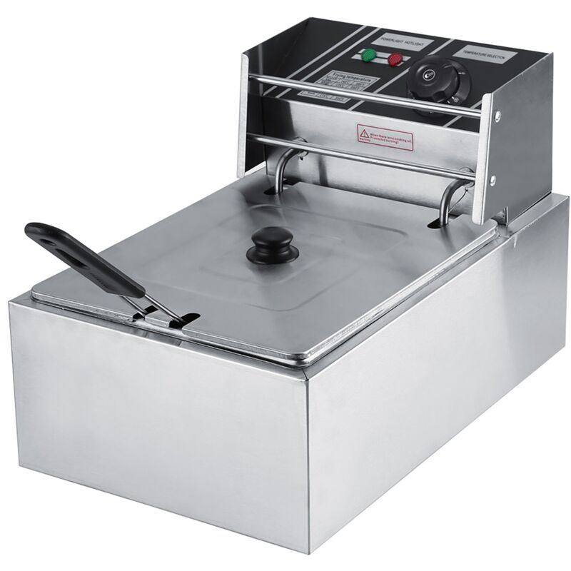 Ikodm - Friteuse Electrique 6L, Unique Réservoir en Acier Inoxydable 2.2 kw Friteuse Commerciale Unique Friteuse avec Filtre Thermostat Réglable