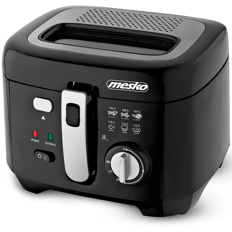 Friteuse électrique à huile 2,5 L – Puissance 1800W – Température réglable 150° à 190° – Cuve amovible et antiadhésive – Design compact noir – Mesko